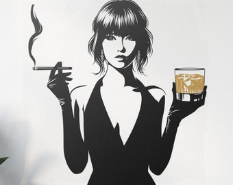 Smoking Woman Metal Wall Decor, Drinking Woman Metal Wall Decor, Woman Metal Wall Art, Feminine Wall Decor, Gift for Powerful Woman