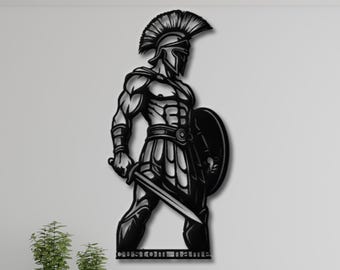 Spartan Warrior Metal Wall Art, Greek Soldier Decor, Sword and Shield Wall Hanging, Ancient Battle Art, Man Cave Gift