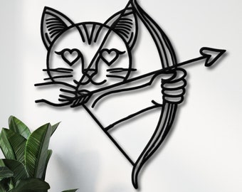 Love Arrow Cat Metal Wall Art, Romantic Cat Wall Decor, Valentine's Day Gift, Cat Lover Gift, Home Decor, Wall Hanging Art, Anniversary Gift