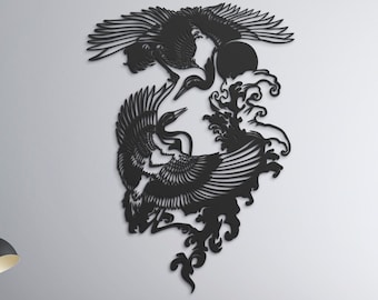 Japanese Crane Metal Wall Art,Crane Wall Decor,Japanese Art,Japanese Gifts,Japanese Bedroom Decor,Spa Bathroom Decor,Meditation Room Decor