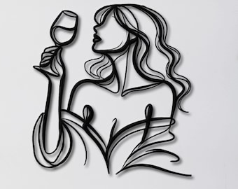 Minimalist Woman Metal Wall Art, Woman Line Art Wall Decor, Modern Minimalist Home Decor, Bar Wall Decor, Kitchen Decor, Dining Room Decor
