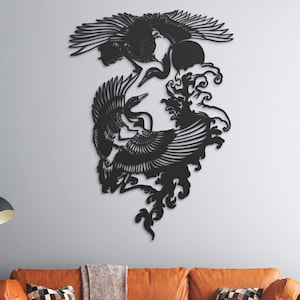 Japanese Crane Metal Wall Art,Crane Wall Decor,Japanese Art,Japanese Gifts,Japanese Bedroom Decor,Spa Bathroom Decor,Meditation Room Decor
