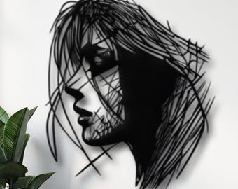 Minimalist Woman Metal Wall Decor, Woman Silhouette Wall Decor, Woman Metal Wall Art, Gift for Sister,  Girl Metal Wall Sign