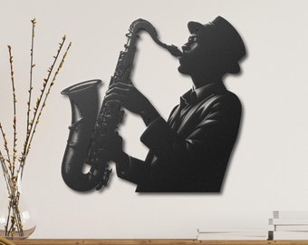 Jazz Musician Metal Wall Art, Saxophone Player Decor, Jazz Lover’s Gift, Modern Art for Music Lovers, Bedroom Wall Decor, Music Room Decor