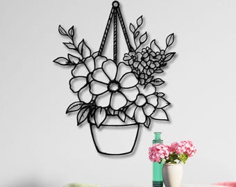 Flower in Pot Metal Wall Art, Minimalist Botanical Decor, Plant Lover Gift, Modern Home Decor, Living Room Decor, Housewarming Gift