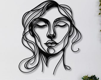 Minimalist Woman Face Metal Wall Art - Modern Line Art Decor for Living Room,Bedroom,Office - Unique Gift for Art Lovers - Woman Wall Decor