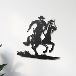 Metall Wandkunst von Cowboy jagen Bandit, Western Dekor für Haus, rustikale Cowboy Kunst, Metall Kunst Geschenk für Western Liebhaber, Cowboy Wanddekoration