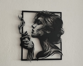 Smoking Woman Metal Wall Decor, Woman Smokes Wall Decor, Woman Wall Art, Gift for Sister, Smoking Girl Decor