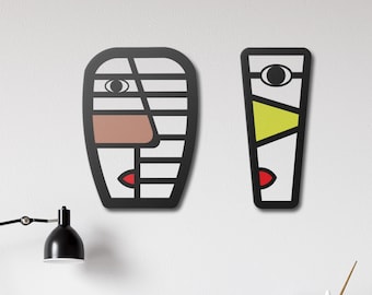 Abstract Faces Line Metal Wall Art, Colorful Metal Wall Decor, Modern Home Decor, Minimalist Faces Wall Decor, Office Wall Decor