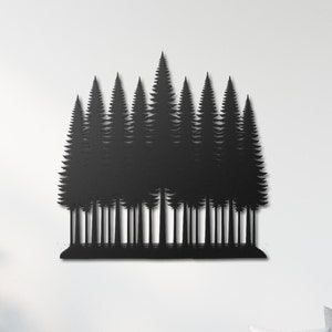 Arte de pared de metal con pinos, decoración de pared con pinos, decoración de granja, letrero de bosque de pinos, decoración de chimenea, decoración de pared grande para exteriores, letrero de pinos
