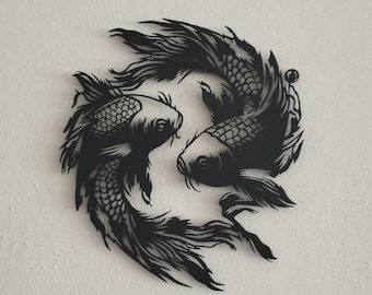 Koi Fish Metal Wall Art, Koi Fish Wall Decor, Feng Shui Decor, Japanese Wall Art, Japan Room Decor, Japanese Gifts, Housewarming Gift
