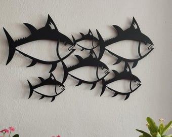 School of Fish Metal Wall Art, Coastal Wall Decor, Nautical Wall Hanging, Ocean Bathroom Decor, Beach House Gift