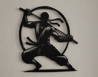 Japanese Samurai Metal Wall Art, Ninja Warrior Metal Wall Decor, Game Room Decor, Samurai Gift for Him