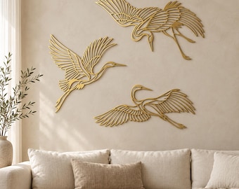 3 Set of Bird Metal Wall Decor, Flying Cranes Metal Wall Art, Flying Bird Silhouette, Living Room Decor, Zen Home Decor, Elegant Wall Art