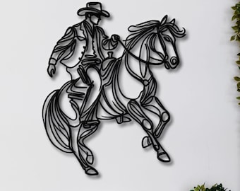 Minimalist Cowboy Metal Wall Art, Cowboy Line Art Decor, Rustic Western Home Decor, Cowboy Decor, Western Wall Art, Western Gifts