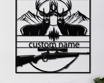 Custom Deer Hunter Metal Wall Art, Personalized Hunting Rifle Sign, Deer Hunting Wall Hanging, Hunter Gifts, Cabin Sign, Fathers Day Gift