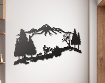 Mountain Cycling Metal Wall Art, Landscape Cycling Wall Decor, Mountain Bike Metal Wall Sculpture, Nature-Inspired Mountain Biking Decor