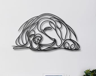 Sleeping Dog Line Art Metal Wall Decor | Minimalist Dog Lover Gift | Modern Metal Wall Art for Home & Pet Room | Unique Wall Hanging