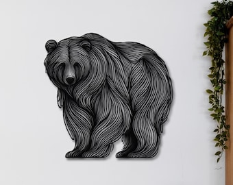 Bear Metal Wall Art, Bear Line Art Decor, Rustic Wall Art, Wildlife-Inspired Wall Decor, Nature Lovers Gifts, Brown Bear Metal Wall Sign