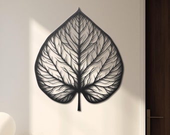 Metal Wall Art of Solitary Leaf | Large Veined Leaf Design | Nature-Inspired Home Decor | Modern Minimalist Metal Wall Hanging