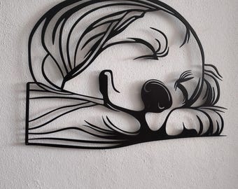 Minimalist Dog Metal Wall Art, Sleeping Line Art Dog Metal Wall Sculpture, Unique Pet Lover Decor, Dog Lovers Gift, Large Dog Wall Decor