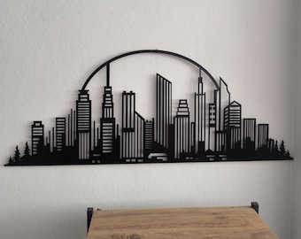 Modern City Skyline Metal Wall Art - Urban Skyscraper Silhouette Decor - City Skyline for Office Decor - Modern City Silhouette Wall Decor