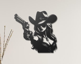 Cowgirl Metal Wall Art, Cowboy Woman Wall Decor, Shooter Woman Wall Decor, Texas Cowboy State Decor, Woman Wall Art, Bedroom Wall Decor