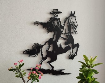 Skeleton Cowboy Metal Wall Art, Gothic Western Wall Art, Gothic Gifts Home Decor, Skeleton Cowboy Rodeo Wall Decor, Halloween Wall Decor