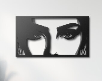 Elegant Woman's Face Metal Wall Art, Focused Eyebrows Woman Portrait, Woman Eyes Metal Wall Decor,  Pop Art Decor, Eye and Eyebrow Wall Art