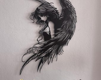 Fairy Metal Wall Art, Gothic Fairy Silhouette Decor, Guardian Fairy Gifts, Fantasy Woman Decor, Edgy Metal Art, Christmas Wall Decor