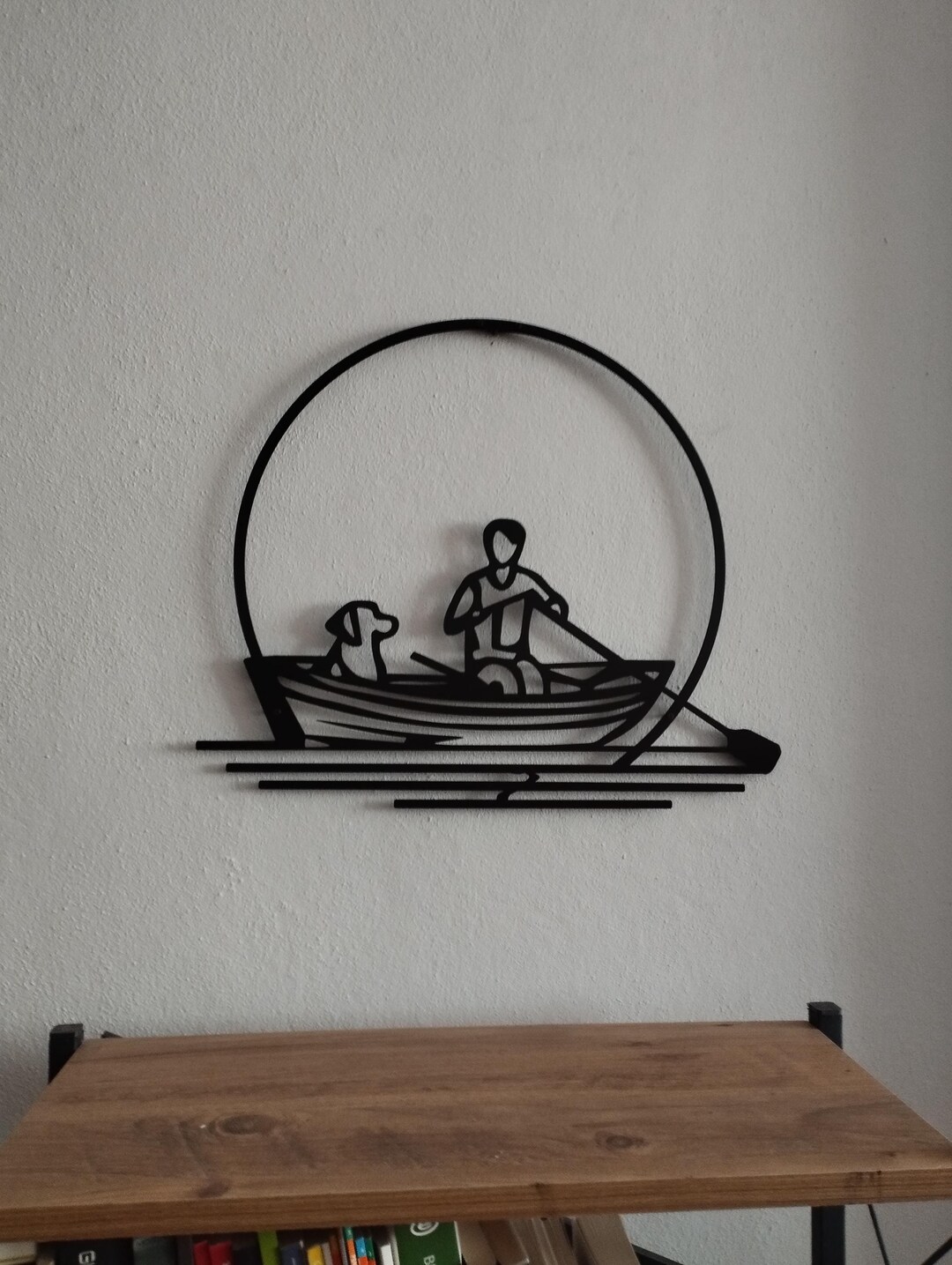 Minimalist Boatman Metal Wall Art, Man Rowing Boat With Dog, Ferryman ...