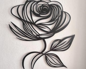 Minimalist Rose Metal Wall Art – Large Rose Wall Decor - Elegant Floral Art – Anniversary Gift - Valentine's Day Gift Idea - Romantic Decor