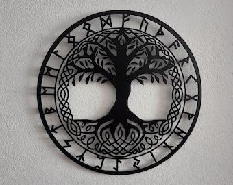 Celtic Tree of Life Metal Wall Art | Viking Runes Decor | Norse Mythology Wall Hanging | Viking Wall Decor | Scandinavian Wall Art