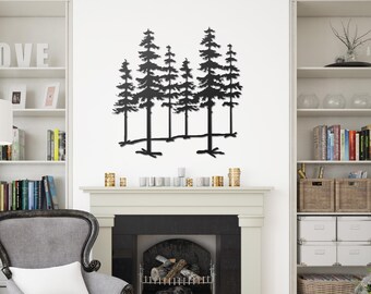 Family of Pine Trees Metal Wall Decor, Extra Large Tree Decor, Outdoor Wall Hanging, Home Wall Decor, Forest Wall Decor, Fireplace Decor