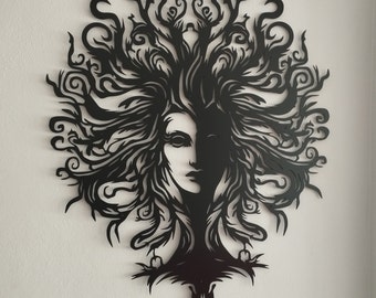 Unique Tree of Life Metal Wall Sculpture, Whimsical Woman Metal Wall Art, Woman Tree Decor