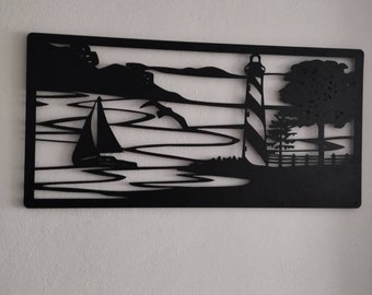 Lighthouse Metal Wall Art,Lighthouse Gifts,Bedroom Wall Art,Interior Room Decor,Sailor Wall Art,Sailboat Wall Decor,Aesthetic Living Room