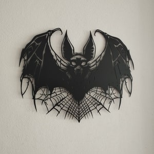 Bat Metal Wall Art, Flying Bat Wall Decor, Gothic Halloween Decor, Black Bat Wall Hanging, Dark Home Decor