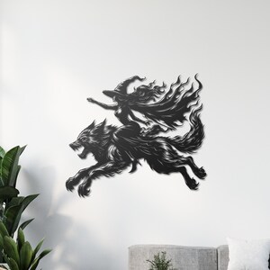 Enchanting Witch Riding a Werewolf Metal Wall Art, Unique Gothic Home ...