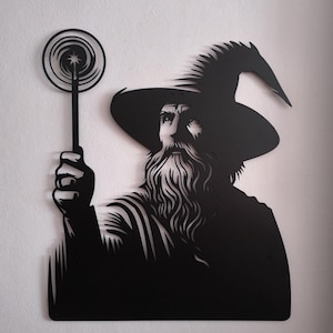 Magical Wizard Metal Wall Art | Sorcerer with Magic Wand Art | Mystical Wall Decor | Unique Home Art for Fantasy Lovers and Gift Ideas