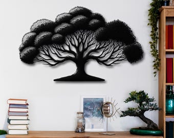 Oversized Metal Tree Wall Decor, Oak Metal Wall Art, Nature Lover Gift, Fireplace Decor, Farmhouse Wall Decor, Outdoor Decor, Tree Wall Sign
