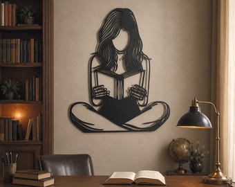 Woman Reading Metal Wall Art, Library Bookish Home Decor, Book Lover Gift