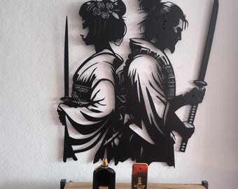 Geisha Samurai Metal Wall Art, Geisha Wall Decor, Japanese Wall Art, Samurai Wall Decor, Japanese Gifts, Samurai Geisha Art, Japanese Art