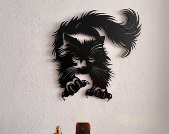 Jumping Cat Metal Wall Art, Elegant Cat Silhouette Decor, Minimalist Animal Lover Gift, Cat Metal Wall Decor, Peekaboo Cat Decor, Kids Room