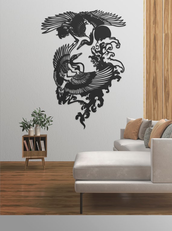 Japanese Crane Metal Wall Art, Crane Wall Decor, Zen Wall Hanging, Spa Bathroom Decor, Meditation Room Art