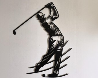 Minimalist Golfer Metal Wall Art: Modern Sports Silhouette