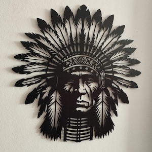 Decoración de pared metálica de Gran Jefe, Letrero metálico de Águila de Guerra, Letrero de Piel Roja, Decoración de pared de Norteamérica, Decoración de Nativos Americanos, Decoración del Oeste