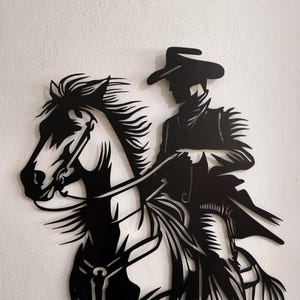 Cowboy Metal Wall Art, Rustic Western Home Decor, Cowboy Riding Horse Wall Hanging, Unique Gift for Western Style Lovers