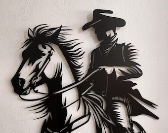Cowboy Metal Wall Art, Rustic Western Home Decor, Cowboy Riding Horse Wall Hanging, Unique Gift for Western Style Lovers