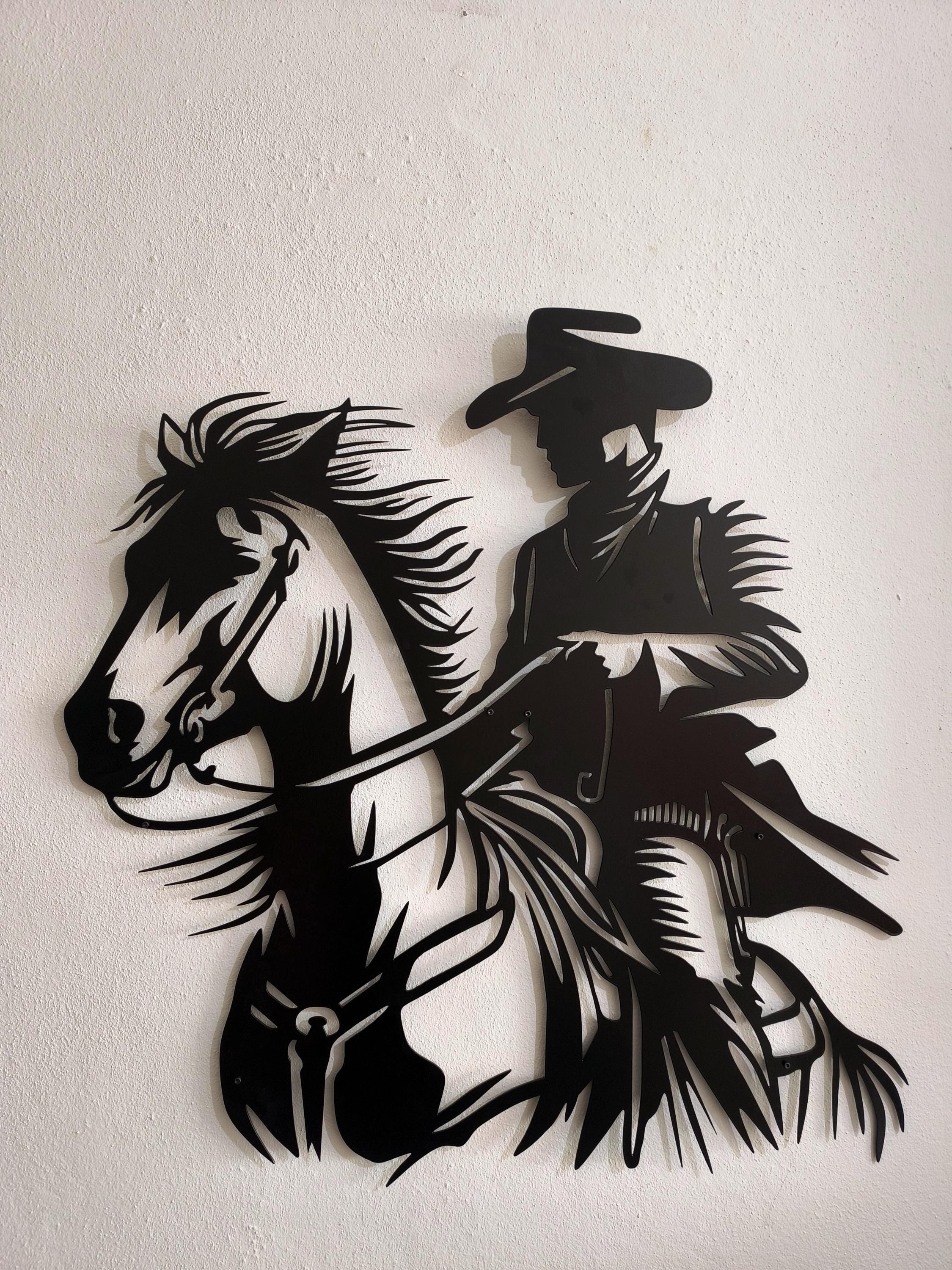 Cowboy Metal Wall Art, Rustic Western Home Decor, Cowboy Riding Horse Wall Hanging, Unique Gift for Western Style Lovers