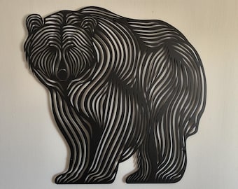 Bear Metal Wall Art, Bear Line Art Decor, Rustic Wall Art, Wildlife-Inspired Wall Decor, Nature Lovers Gifts, Brown Bear Metal Wall Sign